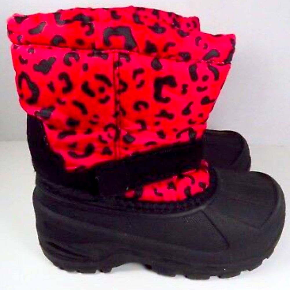 Girls Pink and Black Animal Print Snow Boots in Size 13